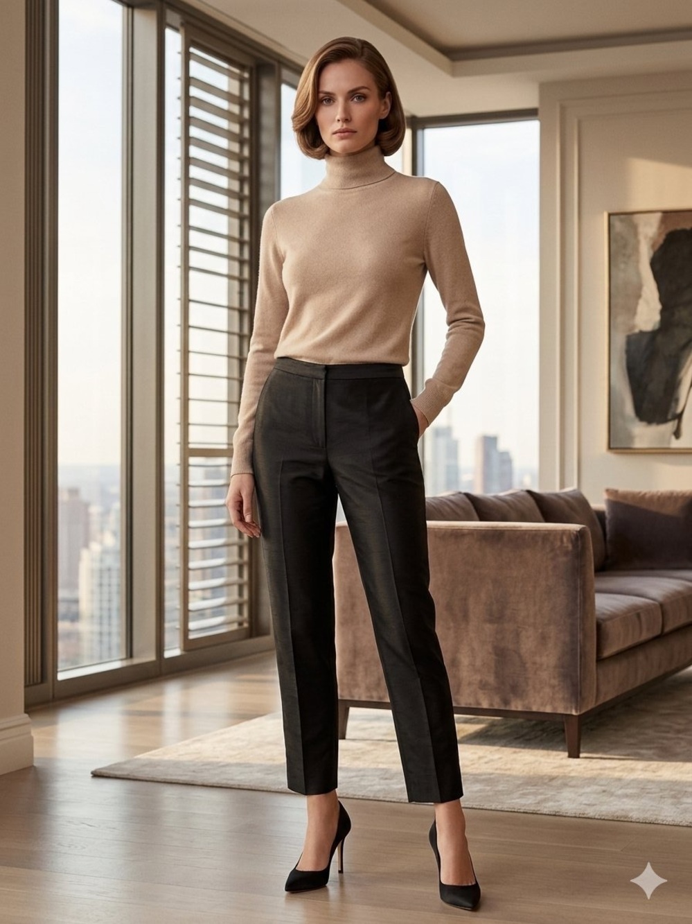 LRL 100% Silk Black Cropped Tailored Ankle Pants (8)